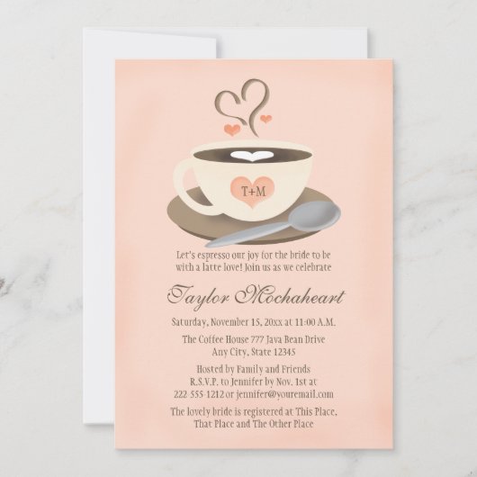 Invitation Blush Monogramme Fête des mariées de la coupe de c (Devant)