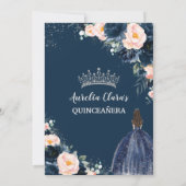 Invitation Blush Navy Blue Floral Princess Silver Quinceañera (Dos)