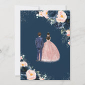 Invitation Blush Navy Blue Floral Twins Garçon fille Quinceañ (Dos)