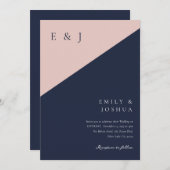 Invitation Blush Navy Blue Modern QR Code Photo Mariage (Devant / Derrière)