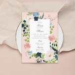 Invitation Blush Navy Blue Romantic Floral Fête des mariées<br><div class="desc">Customiser tout le texte et la couleur et la photo arrière - plans au dos est facultative</div>