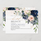 Invitation Blush Navy Blue Watercolor Fleurs Brunch nuptial (Devant / Derrière)