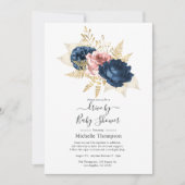 Invitation Blush, Navy et Fleurs Dorées pour une Douche de Pa (Devant)