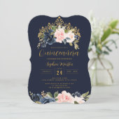 Invitation Blush Navy Floral Tiara Quinceanera (Debout devant)