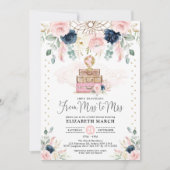 Invitation Blush Navy Floral Travel Fête des mariées (Devant)