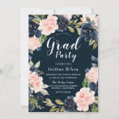 Invitation Blush Navy Floral Wreath Grad Party Grad (Devant)