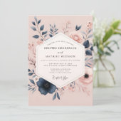 Invitation Blush & Navy Poetic Bloom Wedding (Debout devant)
