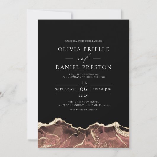 Invitation Blush Neutral Or Agate Élégant Mariage moderne (Devant)