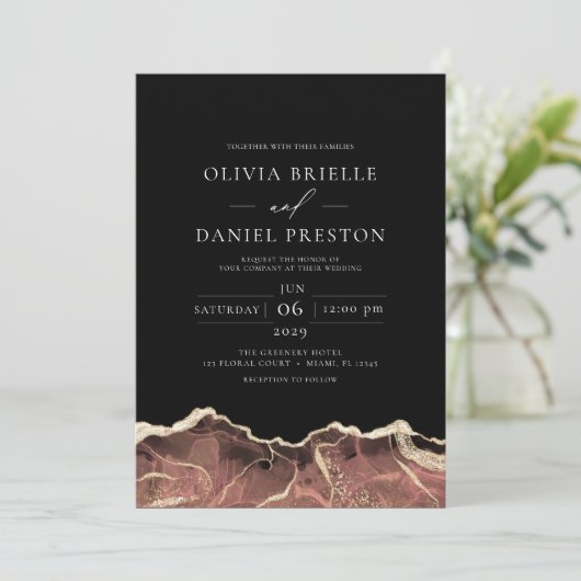 Invitation Blush Neutral Or Agate Élégant Mariage moderne (Debout devant)