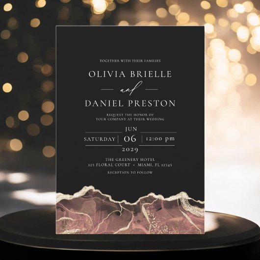 Invitation Blush Neutral Or Agate Élégant Mariage moderne