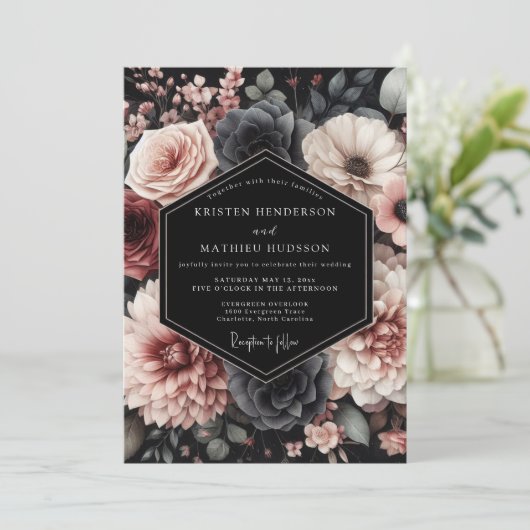 Invitation Blush Noir Chiaroscuro Wedding (Debout devant)