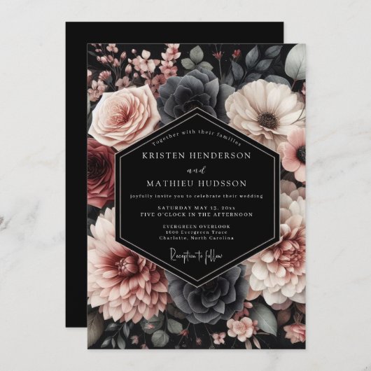 Invitation Blush Noir Chiaroscuro Wedding (Devant / Derrière)