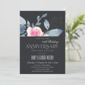 Invitation BLUSH NOIR FLEUR BLEUE 25ème ANNIVERSAIRE TOUTE AN (Debout devant)