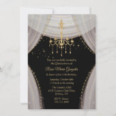 Invitation Blush noir glamour et Quinceañera or (Devant)