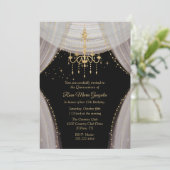 Invitation Blush noir glamour et Quinceañera or (Debout devant)