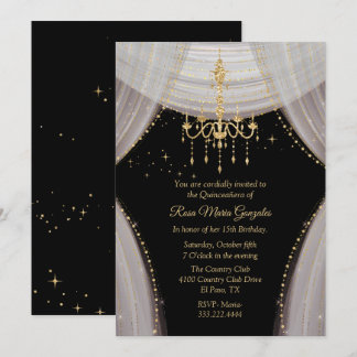 Invitation Blush noir glamour et Quinceañera or