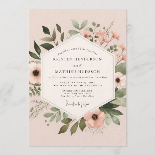 Invitation Blush Painted Anemone Wedding (Devant)