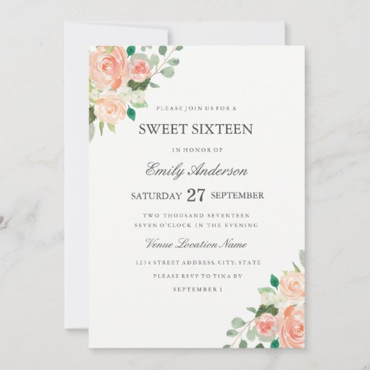 Invitation Blush Peach Aquarelle Florale pour Swee (Devant)