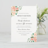 Invitation Blush Peach Aquarelle Florale pour Swee (Debout devant)