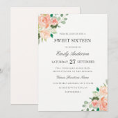 Invitation Blush Peach Aquarelle Florale pour Swee (Devant / Derrière)