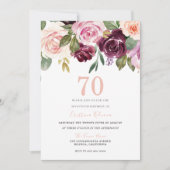 Invitation Blush Peach & Burgundy Flowers 70e anniversaire (Devant)