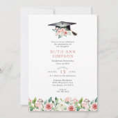 Invitation Blush & Peach Floral Casquette Photo Graduation Pa (Devant)