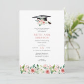 Invitation Blush & Peach Floral Casquette Photo Graduation Pa (Debout devant)