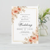 Invitation Blush Peach Floral Frame Wedding (Debout devant)