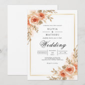 Invitation Blush Peach Floral Frame Wedding (Devant / Derrière)