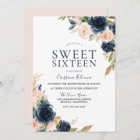 Blush Peach & Navy Sweet 16 Anniversaire