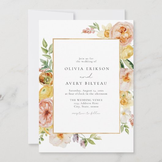 Invitation Blush & Peach Pastel Floral Garden Mariage (Devant)