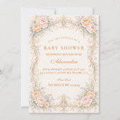 Invitation Blush Peach Rose Baroque Baby Shower (Devant)