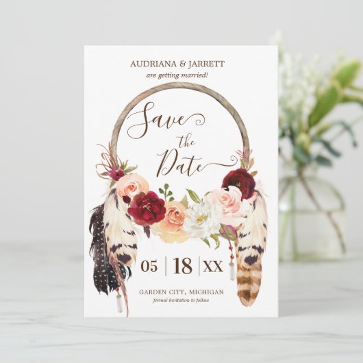 Invitation Blush & Peach Rose Dreamcatcher Boho Enregistrer l (Debout devant)