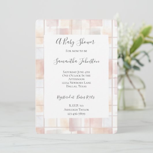 Invitation Blush Peach Squares Baby Shower (Debout devant)
