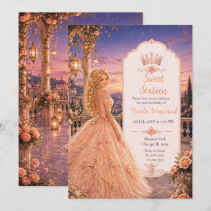 Invitation Blush Peach Sweet 16 Princesse Jardin