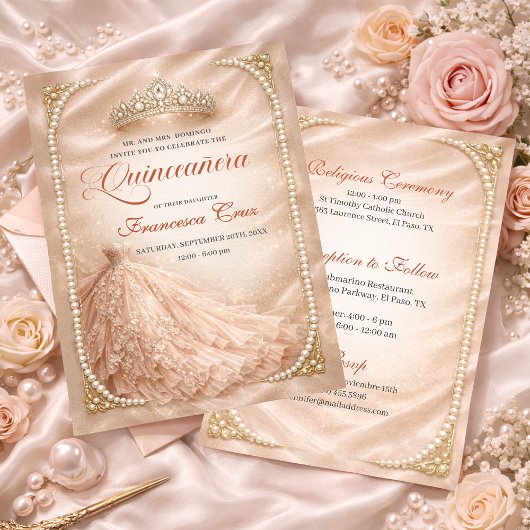 Invitation Blush & Pearl Royal Tiara quinceanera 