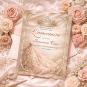 Invitation Blush & Pearl Royal Tiara Spanish quinceanera  