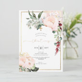 Invitation Blush Peonies Aquarelle Flowers Christening (Debout devant)