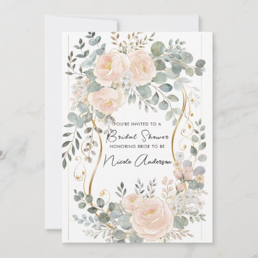Invitation Blush Peony & Eucalyptus Botanical Floral Bridal (Devant)
