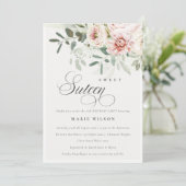 Invitation Blush Peony Eucalyptus Foliage Seize Anniversaire (Debout devant)