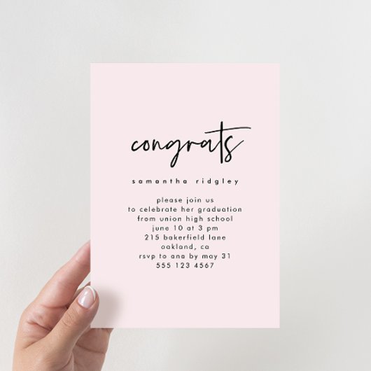 Invitation Blush Photo Graduation Party avec typographie