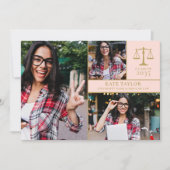 Invitation Blush Pink 3 Photo Law School Graduation Party (Devant)