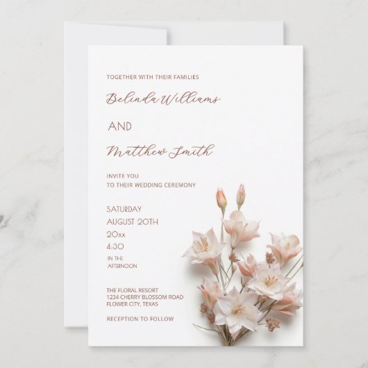 Invitation Blush Pink 3D Flowers | QR Code (Devant)