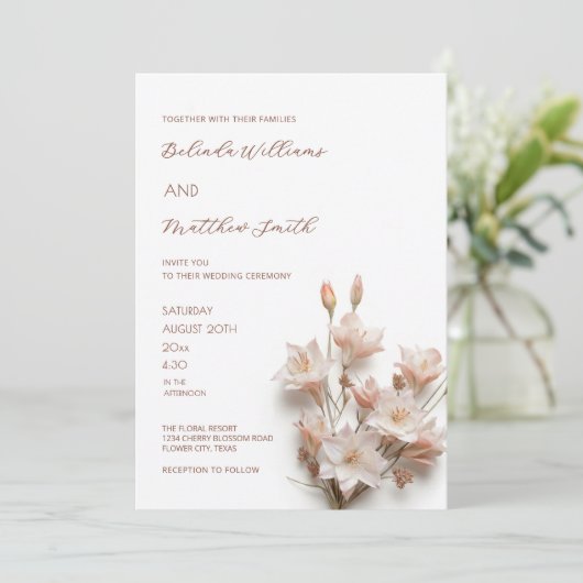 Invitation Blush Pink 3D Flowers | QR Code (Debout devant)