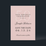Invitation Blush Pink 50th Birthday Save Date avec détails<br><div class="desc">Design élégant "50th Birthday Party" avec un script de typographie formel,  nom personnalisé et texte de détails. Facile à utiliser et facile à personnaliser. Commandez aujourd'hui !</div>