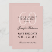 Invitation Blush Pink 60th Birthday Save Date Détails (Devant / Derrière)