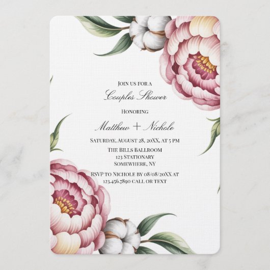 Invitation Blush Pink and Cotton Couples Shower (Devant)