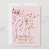 Invitation Blush Pink and Gold Bow First Birthday Party (Devant)