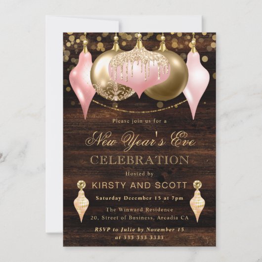 Invitation Blush Pink and Gold New Year’s Eve Party (Devant)
