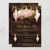 Invitation Blush Pink and Gold New Year’s Eve Party (Devant / Derrière)